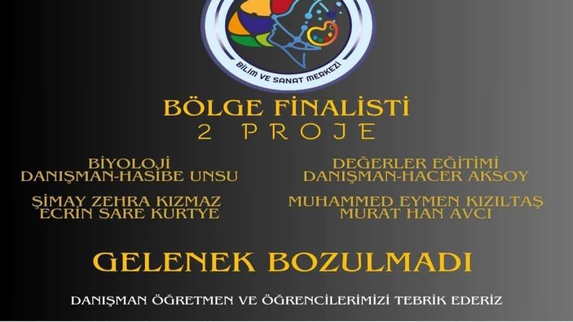 Ahmet Eren Bilim ve Sanat Merkezi Öğrencileri 2 Projesi İle  Bölge Finallerinde !